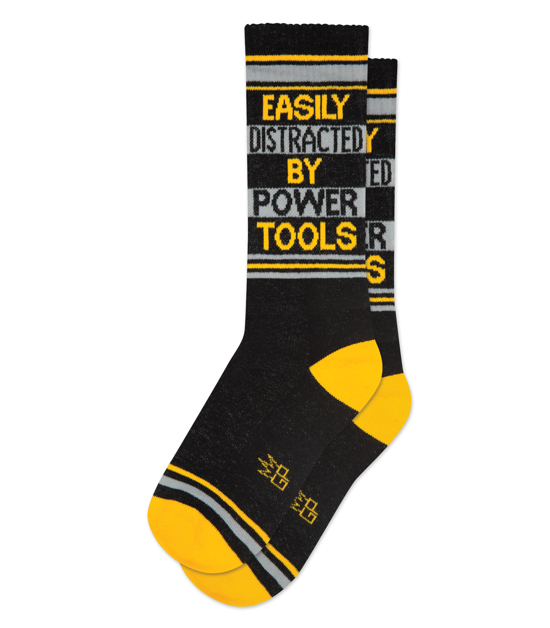 Easily Distracted By Power Tools Novelty Socks | Black/Gold/Light