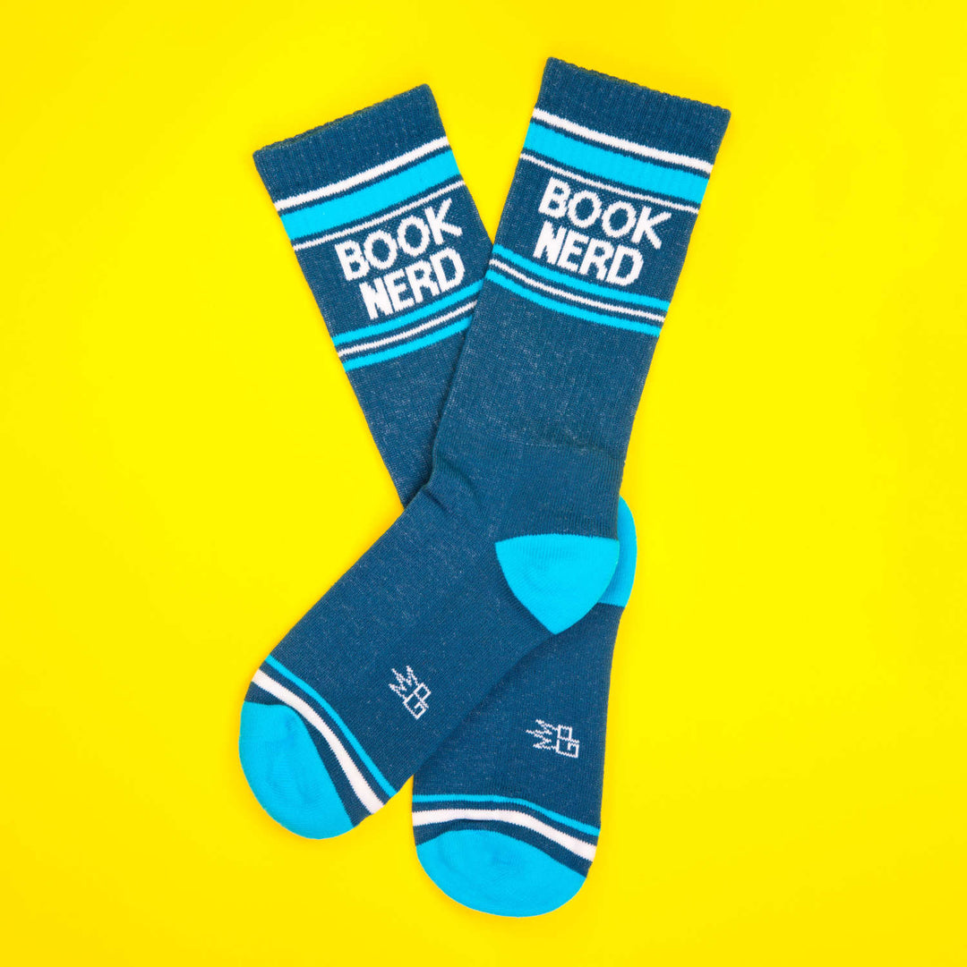 Gumball Poodle Dark Blue Book Nerd Novelty Socks - Made in USA