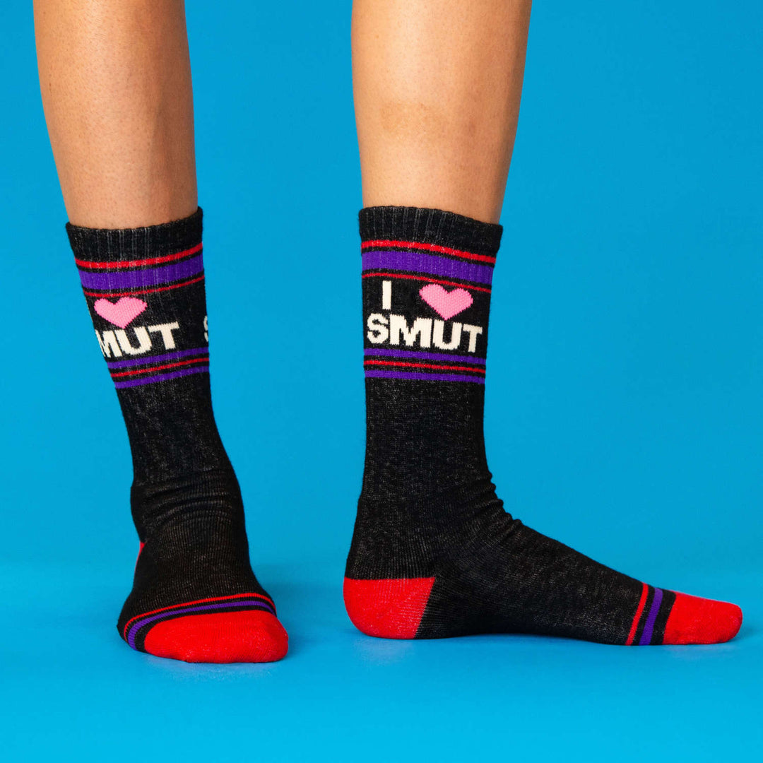 I ❤️ Smut Novelty Socks - Red with Black, Neon Pink, Cream