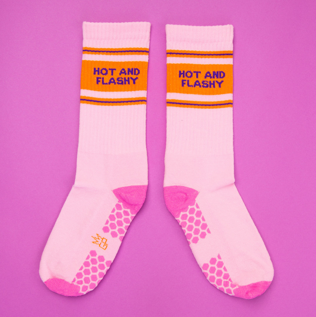 Hot And Flashy Grip Socks – Funny Grip Socks by Gumball Poodle