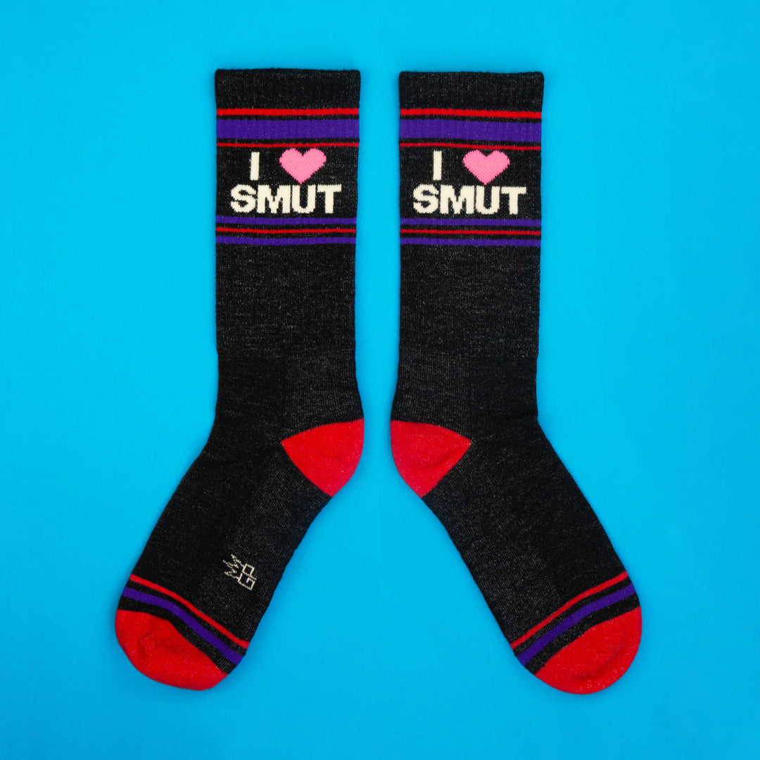 I ❤️ Smut Novelty Socks - Red with Black, Neon Pink, Cream