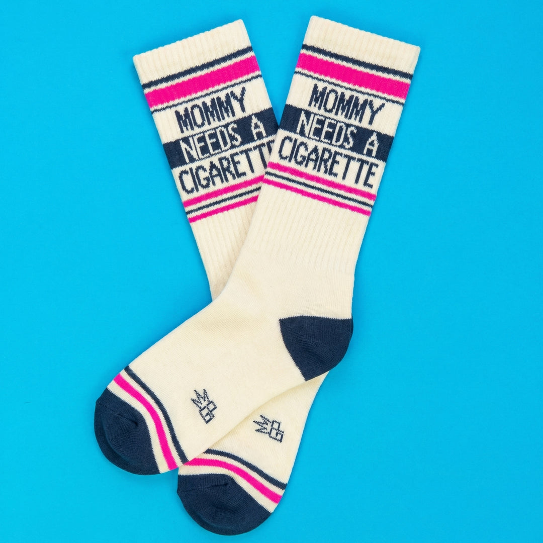 Mommy Needs A Cigarette Gym Socks – Funny Novelty Socks by Gumball