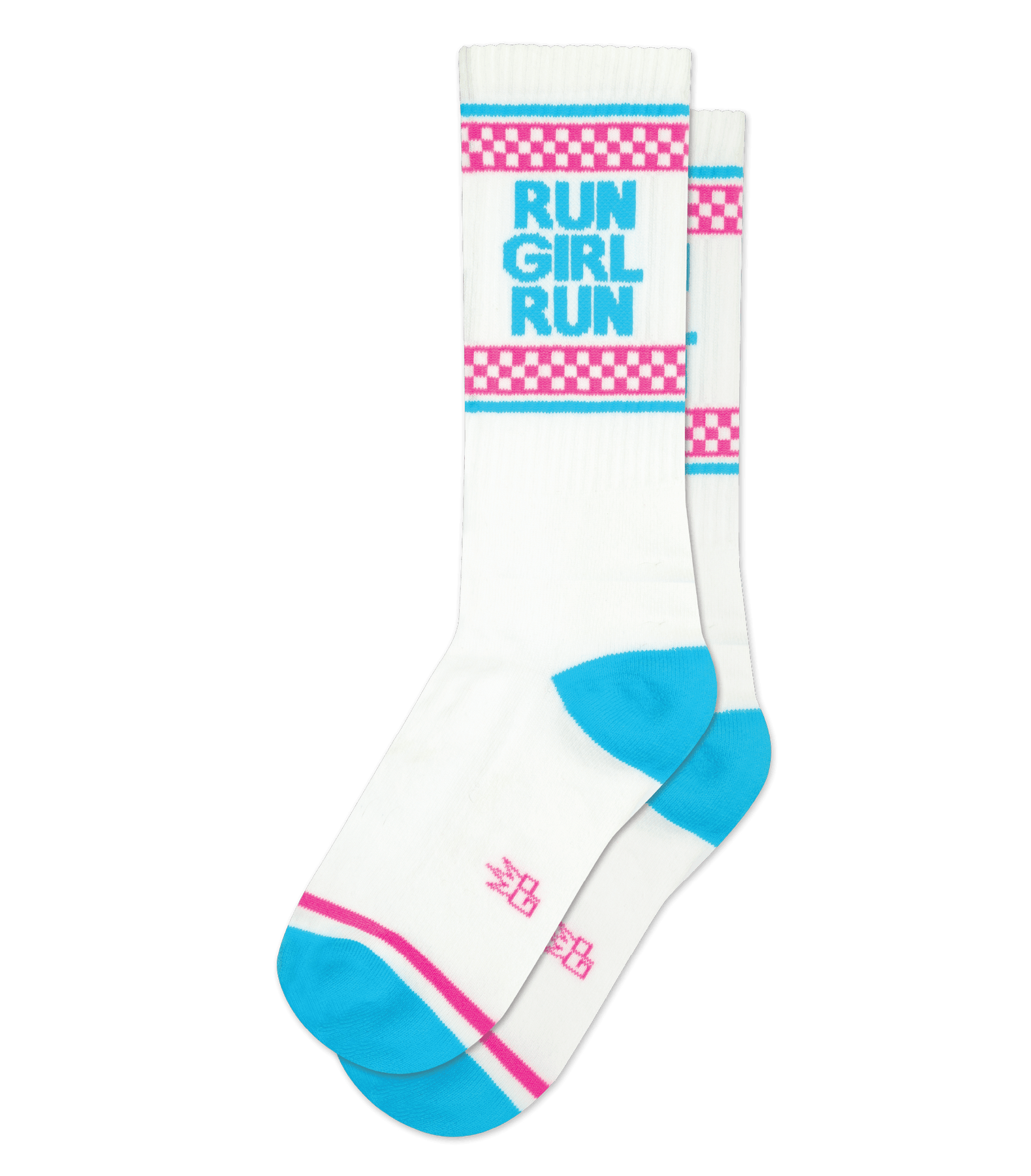 Gumball Poodle Gym Socks Run Girl Run White with Pink and Neon Blue