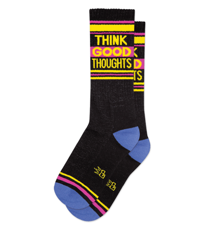 BLACK SOCKS THAT SAY "THINK GOOD THOUGHTS"